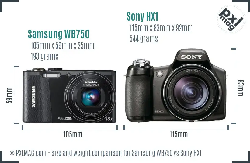 Samsung WB750 vs Sony HX1 size comparison