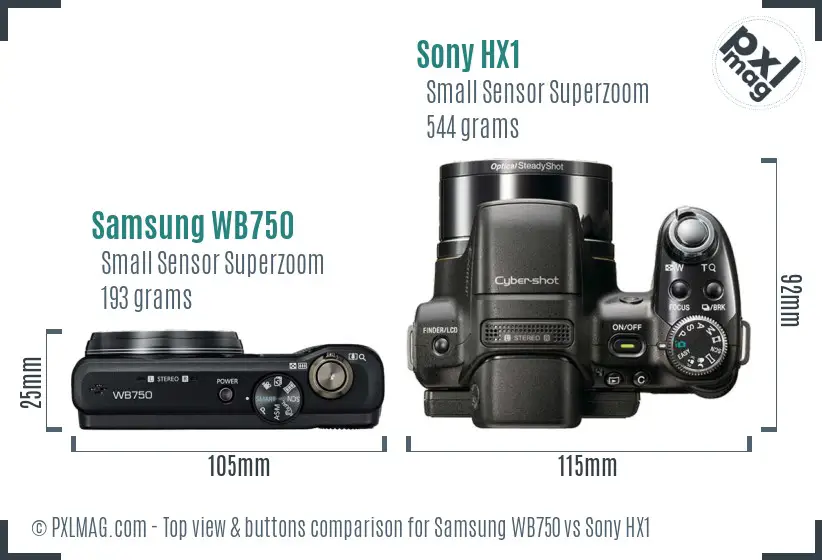 Samsung WB750 vs Sony HX1 top view buttons comparison