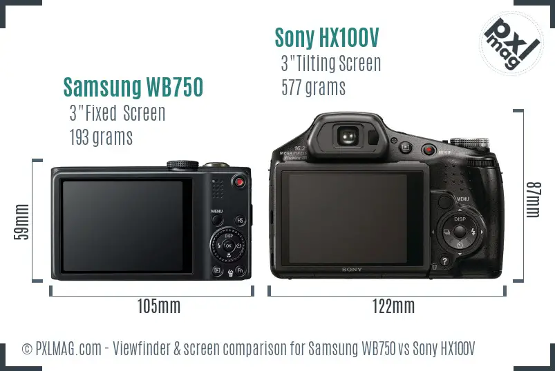 Samsung WB750 vs Sony HX100V Screen and Viewfinder comparison