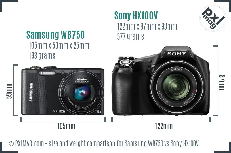Samsung WB750 vs Sony HX100V size comparison