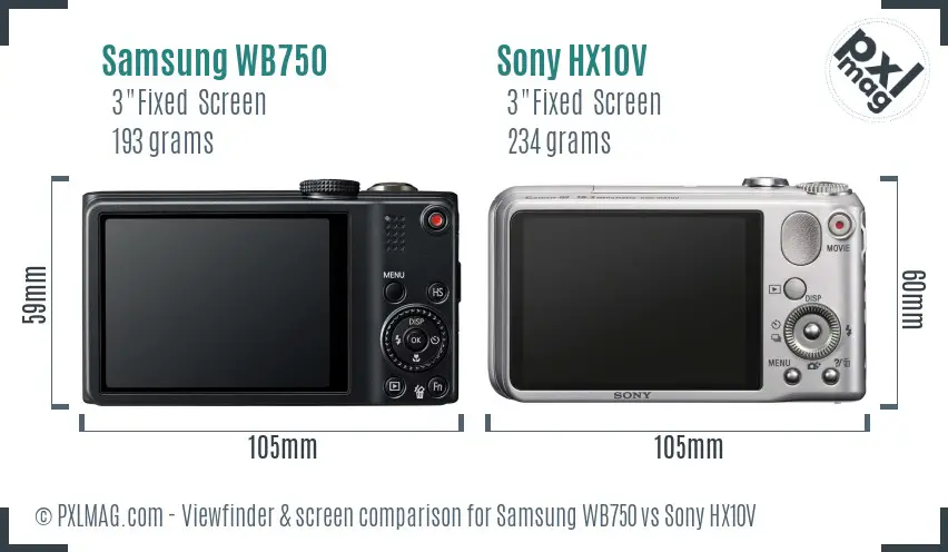 Samsung WB750 vs Sony HX10V Screen and Viewfinder comparison