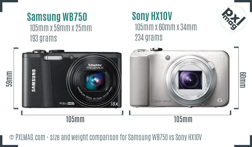 Samsung WB750 vs Sony HX10V size comparison