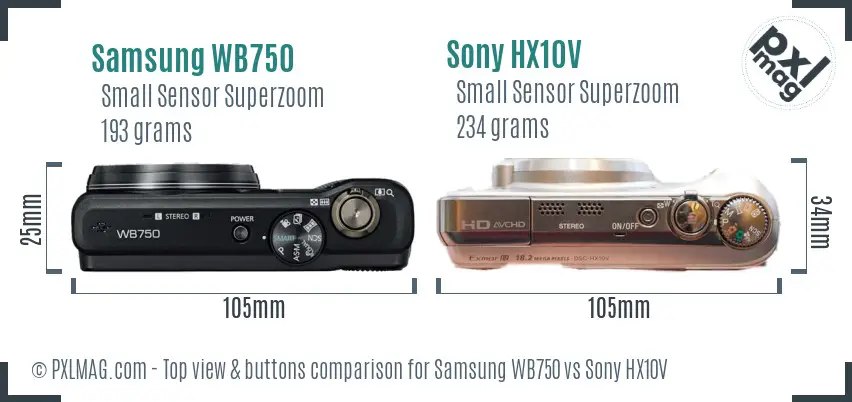 Samsung WB750 vs Sony HX10V top view buttons comparison