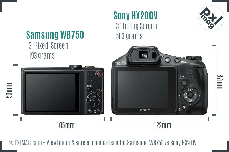 Samsung WB750 vs Sony HX200V Screen and Viewfinder comparison