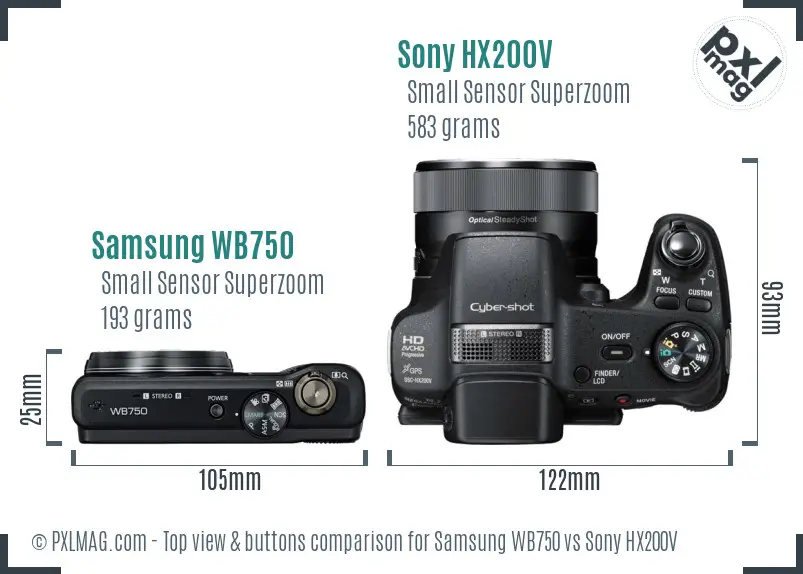 Samsung WB750 vs Sony HX200V top view buttons comparison