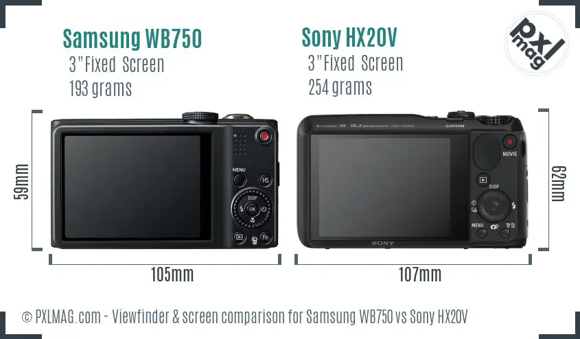 Samsung WB750 vs Sony HX20V Screen and Viewfinder comparison