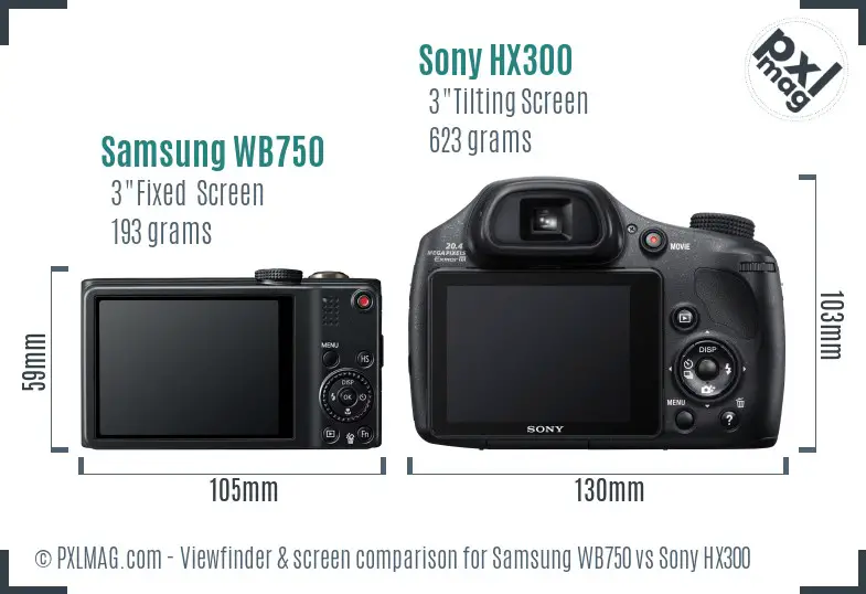 Samsung WB750 vs Sony HX300 Screen and Viewfinder comparison