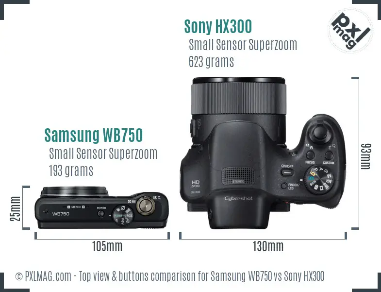 Samsung WB750 vs Sony HX300 top view buttons comparison
