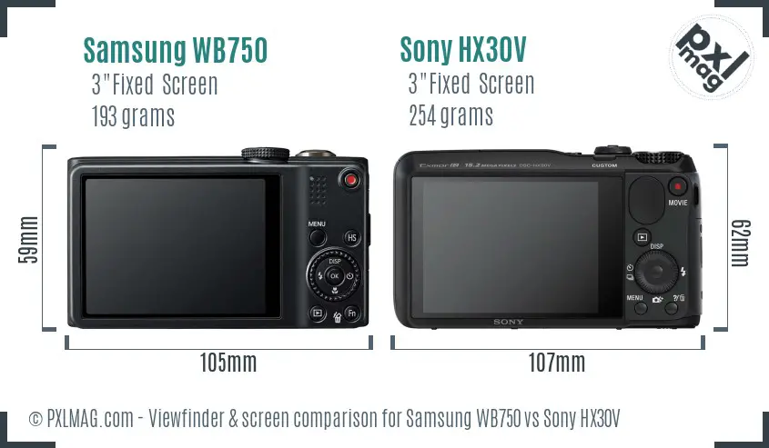 Samsung WB750 vs Sony HX30V Screen and Viewfinder comparison