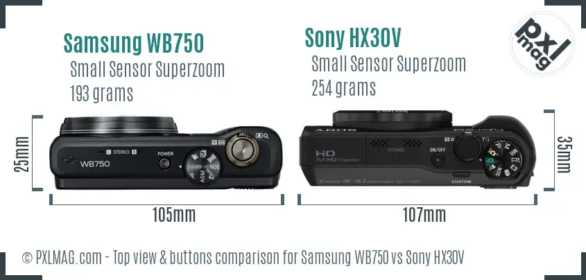 Samsung WB750 vs Sony HX30V top view buttons comparison