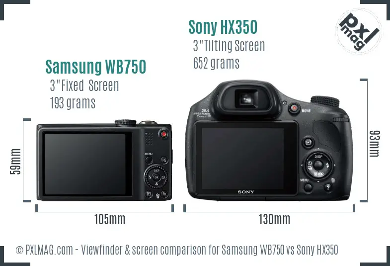 Samsung WB750 vs Sony HX350 Screen and Viewfinder comparison