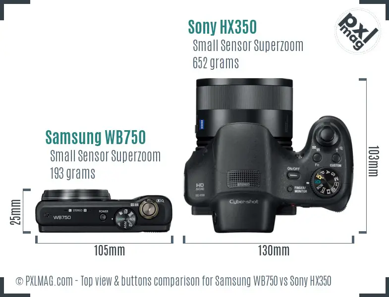 Samsung WB750 vs Sony HX350 top view buttons comparison