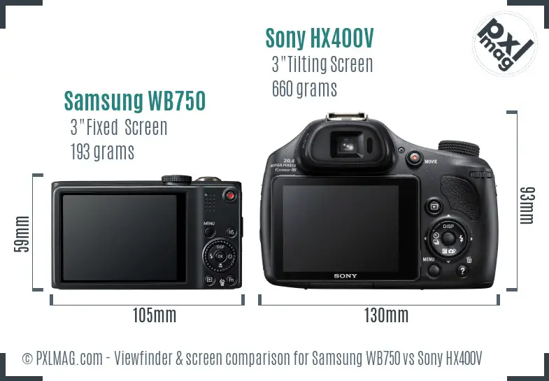 Samsung WB750 vs Sony HX400V Screen and Viewfinder comparison