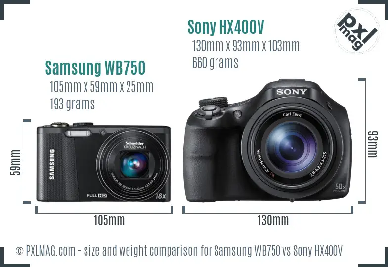 Samsung WB750 vs Sony HX400V size comparison