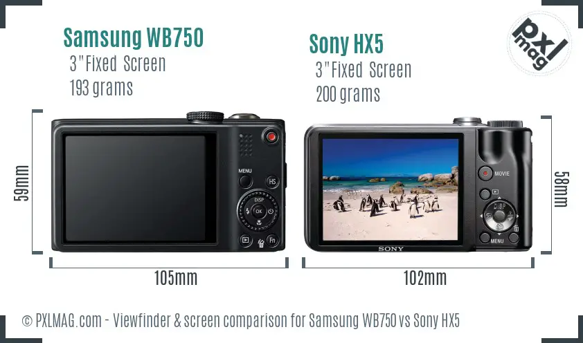 Samsung WB750 vs Sony HX5 Screen and Viewfinder comparison