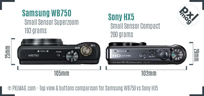 Samsung WB750 vs Sony HX5 top view buttons comparison