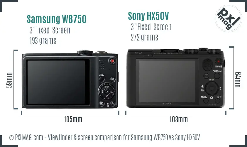 Samsung WB750 vs Sony HX50V Screen and Viewfinder comparison
