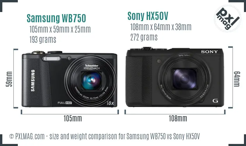 Samsung WB750 vs Sony HX50V size comparison