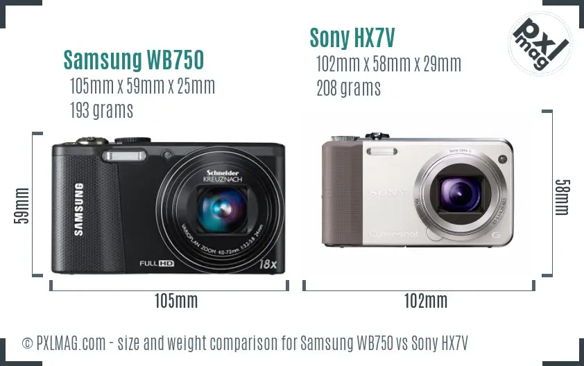 Samsung WB750 vs Sony HX7V size comparison