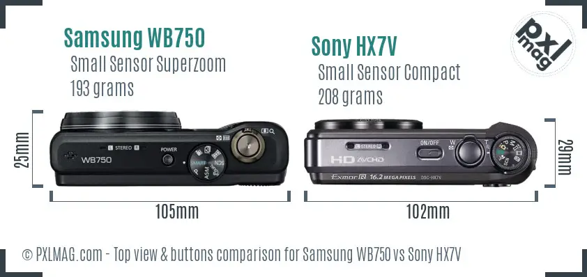 Samsung WB750 vs Sony HX7V top view buttons comparison