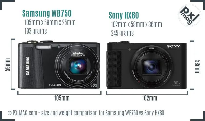 Samsung WB750 vs Sony HX80 size comparison