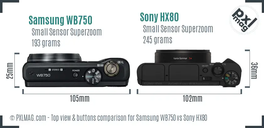 Samsung WB750 vs Sony HX80 top view buttons comparison