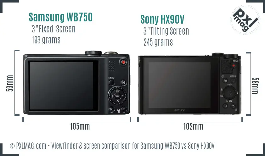 Samsung WB750 vs Sony HX90V Screen and Viewfinder comparison