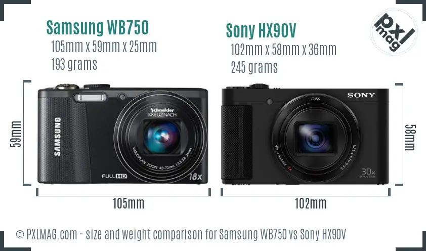 Samsung WB750 vs Sony HX90V size comparison