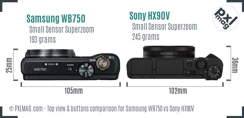 Samsung WB750 vs Sony HX90V top view buttons comparison