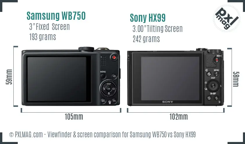Samsung WB750 vs Sony HX99 Screen and Viewfinder comparison