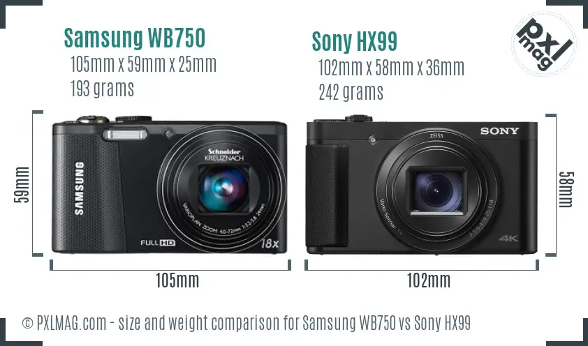 Samsung WB750 vs Sony HX99 size comparison