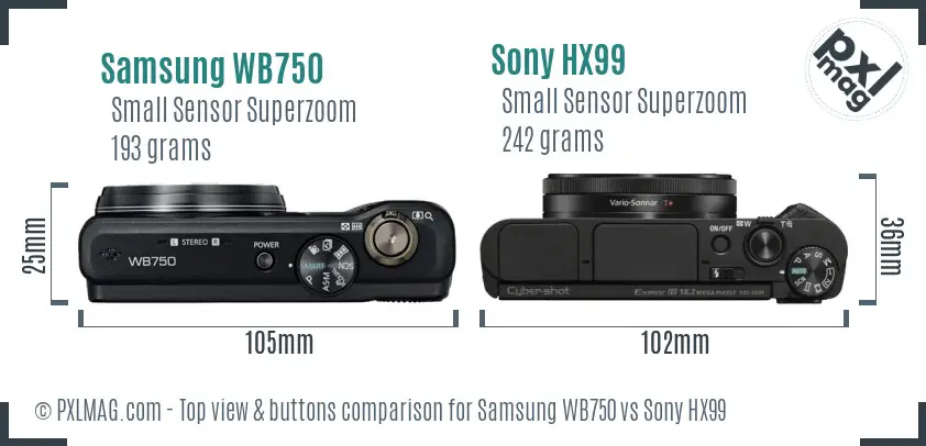 Samsung WB750 vs Sony HX99 top view buttons comparison