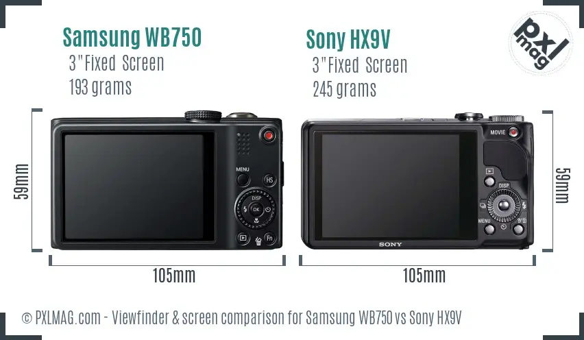 Samsung WB750 vs Sony HX9V Screen and Viewfinder comparison