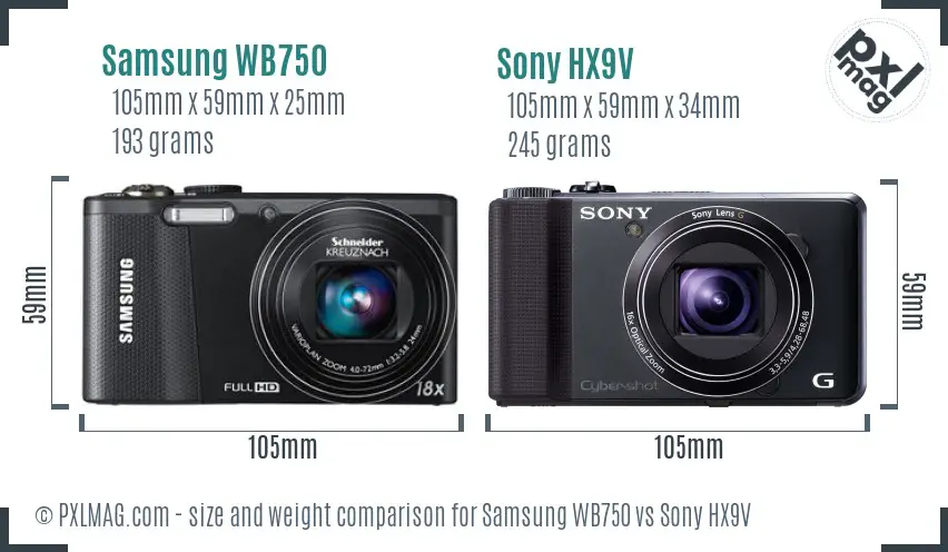 Samsung WB750 vs Sony HX9V size comparison