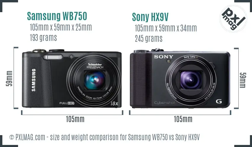 Samsung WB750 vs Sony HX9V size comparison Samsung WB750 vs Sony HX9V size comparison