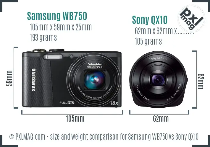 Samsung WB750 vs Sony QX10 size comparison Samsung WB750 vs Sony QX10 size comparison