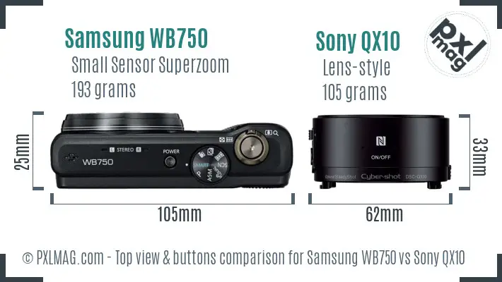 Samsung WB750 vs Sony QX10 top view buttons comparison Samsung WB750 vs Sony QX10 top view buttons comparison