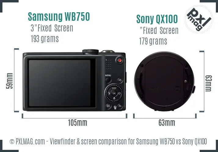Samsung WB750 vs Sony QX100 Screen and Viewfinder comparison