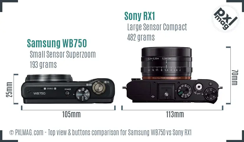 Samsung WB750 vs Sony RX1 top view buttons comparison Samsung WB750 vs Sony RX1 top view buttons comparison