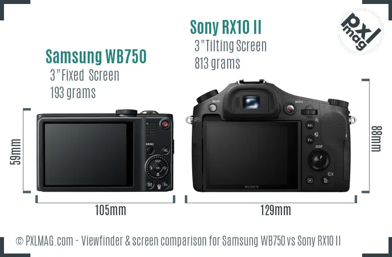 Samsung WB750 vs Sony RX10 II Screen and Viewfinder comparison