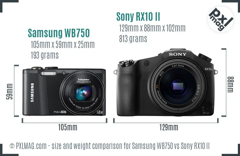 Samsung WB750 vs Sony RX10 II size comparison