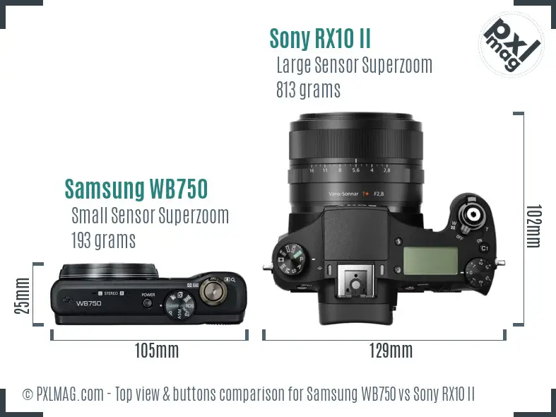 Samsung WB750 vs Sony RX10 II top view buttons comparison