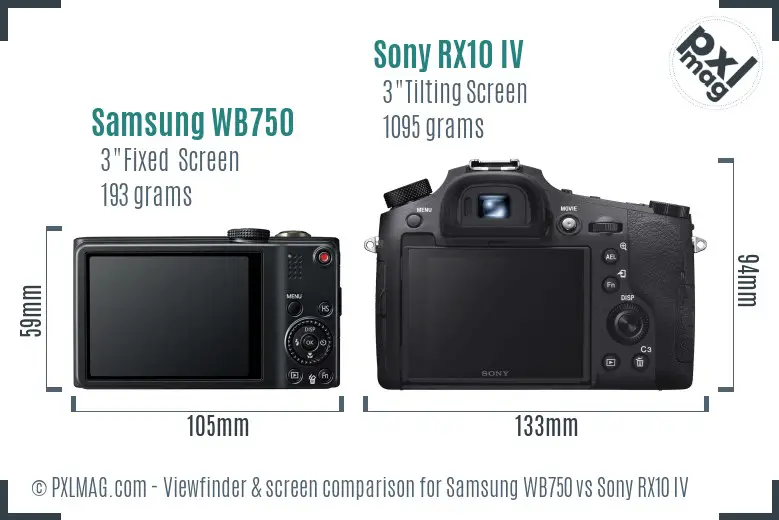 Samsung WB750 vs Sony RX10 IV Screen and Viewfinder comparison