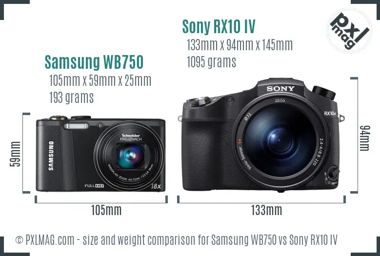 Samsung WB750 vs Sony RX10 IV size comparison