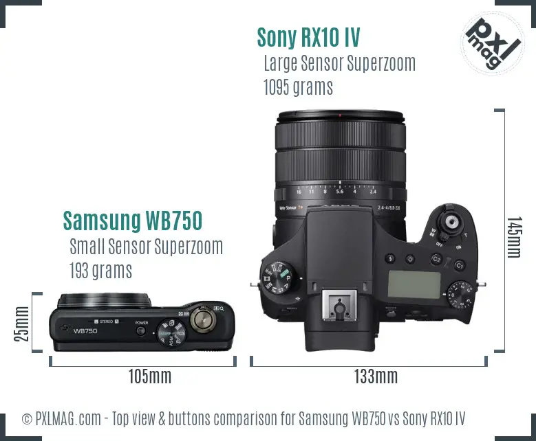 Samsung WB750 vs Sony RX10 IV top view buttons comparison