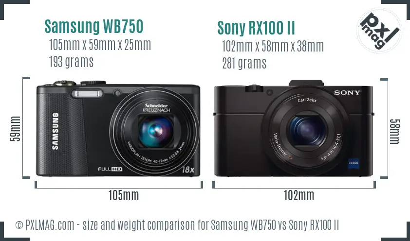 Samsung WB750 vs Sony RX100 II size comparison Samsung WB750 vs Sony RX100 II size comparison