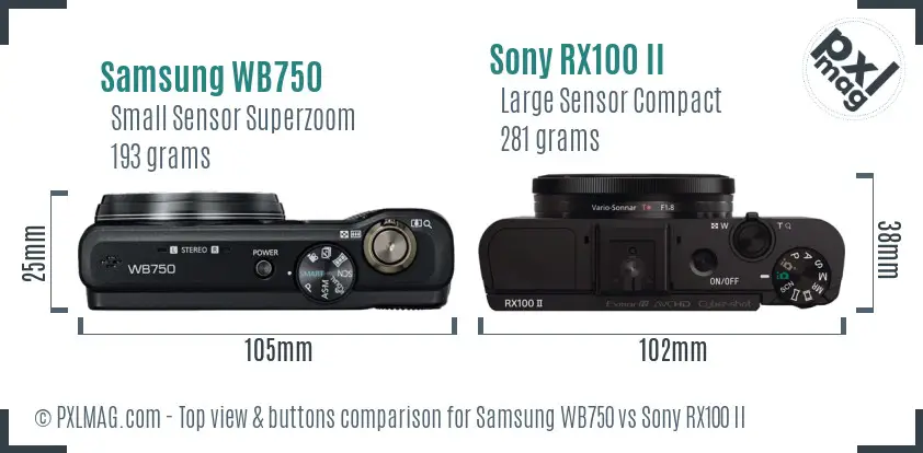 Samsung WB750 vs Sony RX100 II top view buttons comparison Samsung WB750 vs Sony RX100 II top view buttons comparison