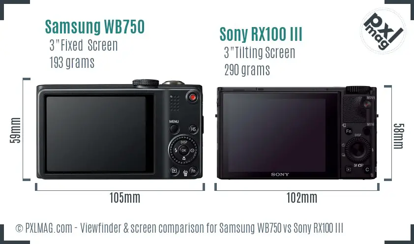 Samsung WB750 vs Sony RX100 III Screen and Viewfinder comparison