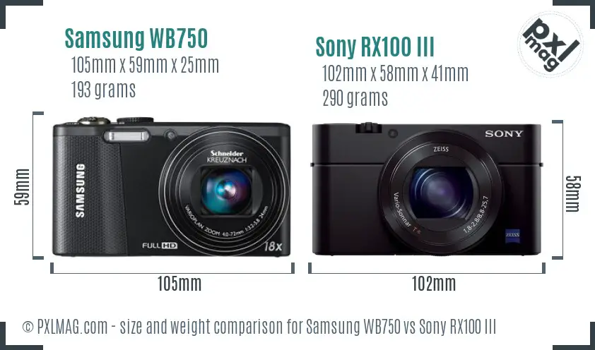 Samsung WB750 vs Sony RX100 III size comparison