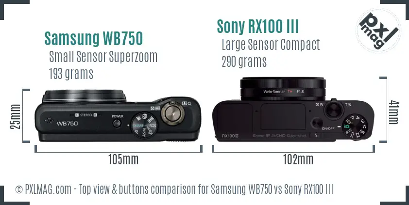 Samsung WB750 vs Sony RX100 III top view buttons comparison